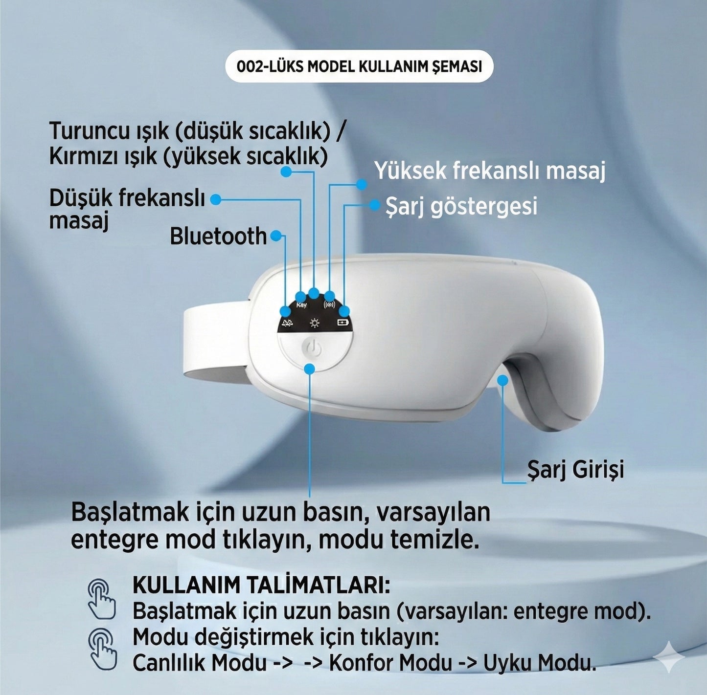 Isı ve Titreşimli Migren Rahatlatıcı Göz Maskesi